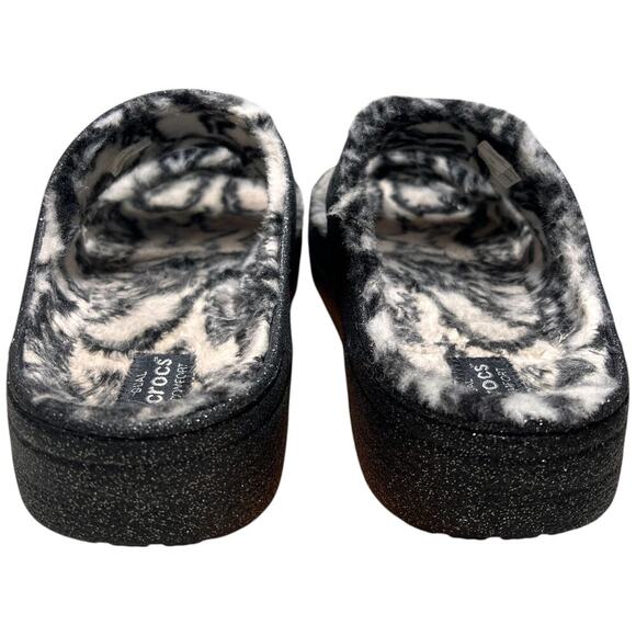 CROCS Classic Cozzzy Disco Glitter Sandal Men 13 Comfort Zebra Fur Lining 208074 - Picture 6 of 15